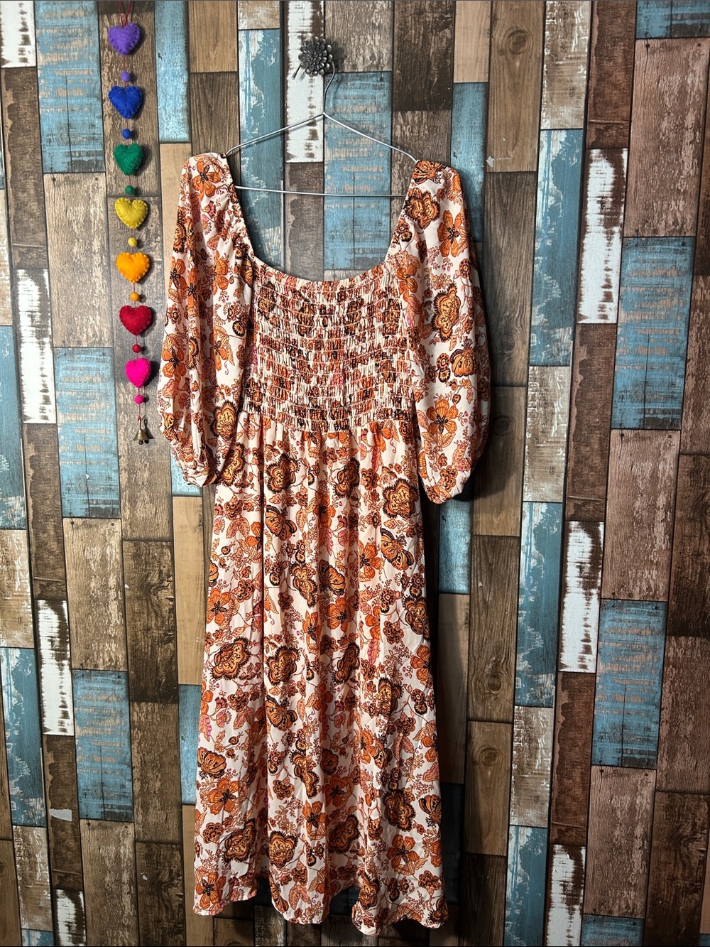 Sienna Sky Rust and Cream Paisley Smocked Maxi Dress